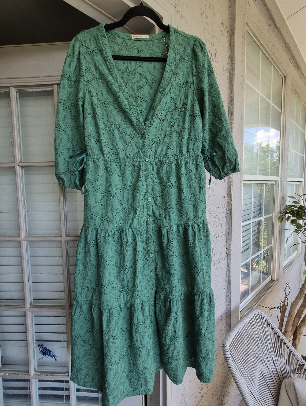 Marine Layer Willow Eyelet Midi Dress Smoke Pine Green Boho Cottagecore S - Picture 6 of 10